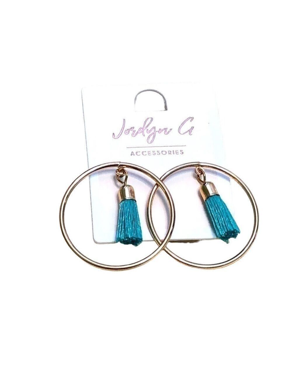 Jordyn A Turquoise Tassel Gold Hoop Earrings